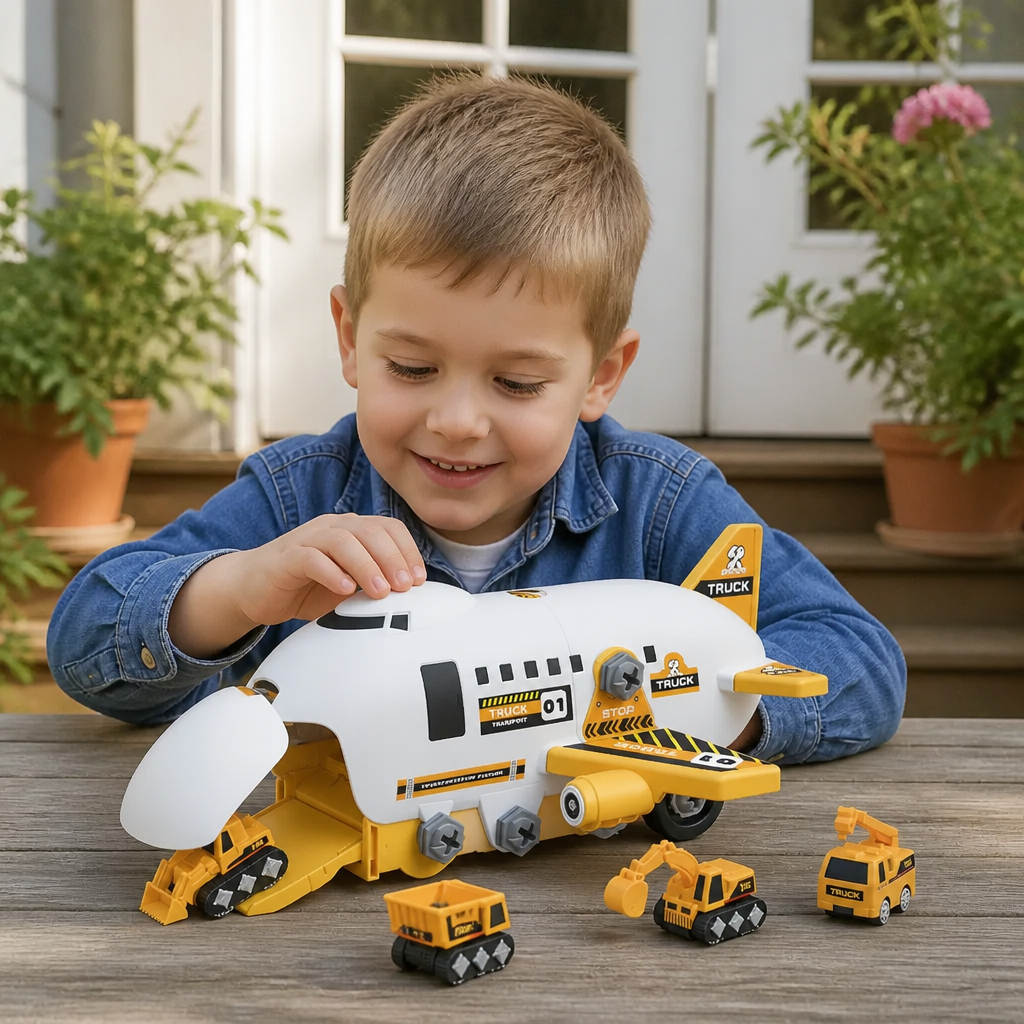 DIY-Spielset „Flugzeug-Transport-Lkw“ mit Baufahrzeugen