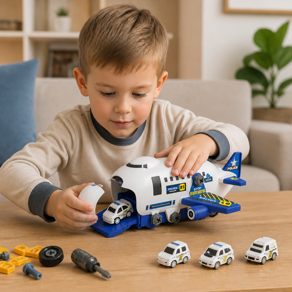 DIY-Spielset „Flugzeug-Transport-Lkw“ mit Baufahrzeugen