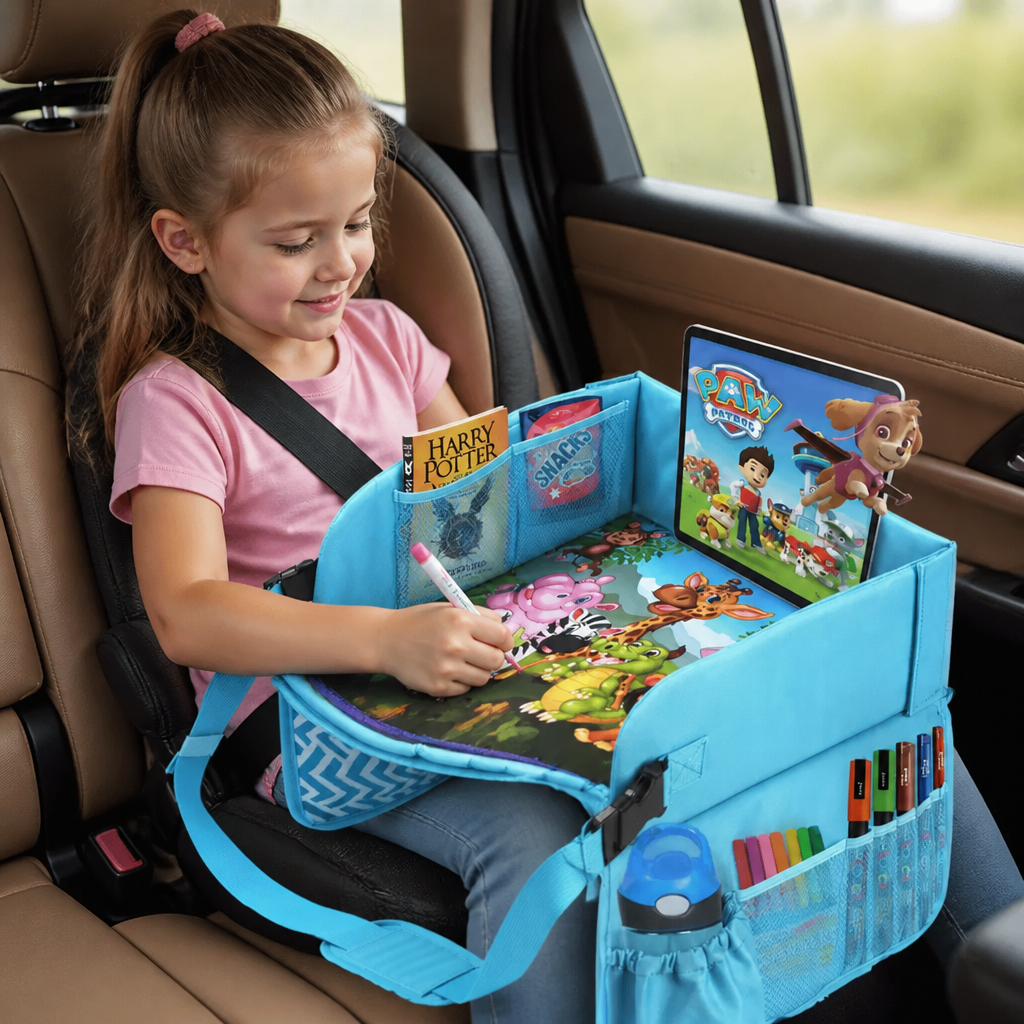 Kinder Auto Reisetablett mit Aufbewahrungstaschen und Beschäftigungsfläche