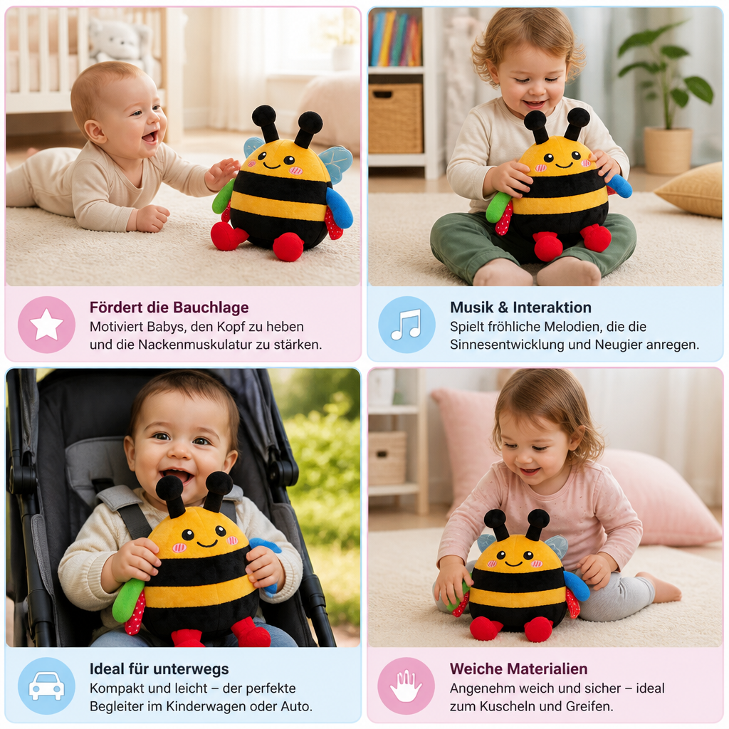 Interaktives musikalisches Plüsch-Bienchen für die Bauchlage