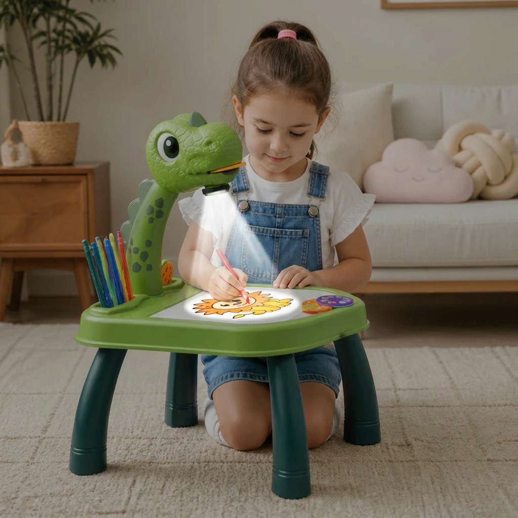 Dinosaurier Projektions Zeichentisch für Kinder mit Stiften und Musik