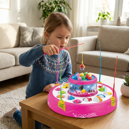 Elektrisches Drehbares Angelspiel Spielzeug mit Musik und bunten Fischen
