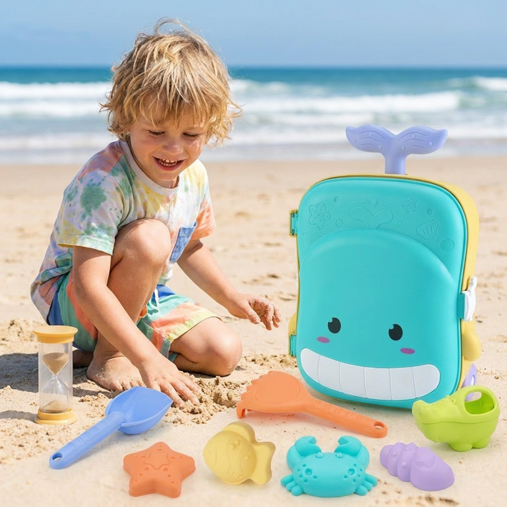 Kinder Strand Spielzeug Koffer mit Sandwerkzeug und Sanduhr