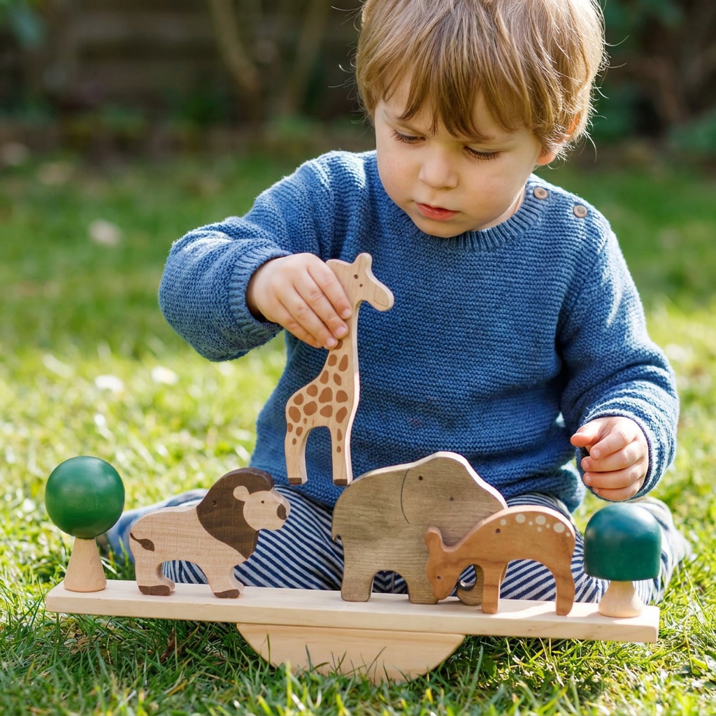 Montessori Balance-Wippe mit Holzsteinen