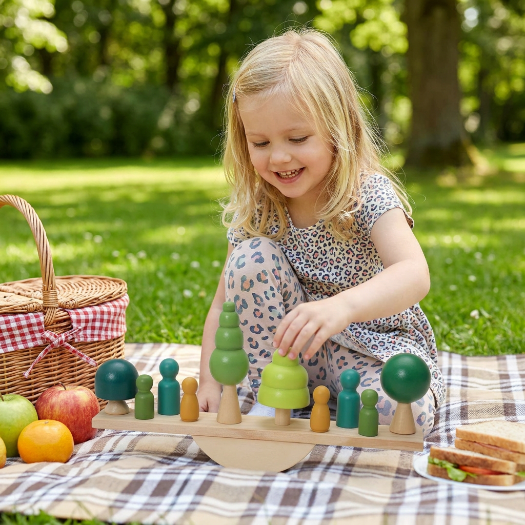 Montessori Balance-Wippe mit Holzsteinen