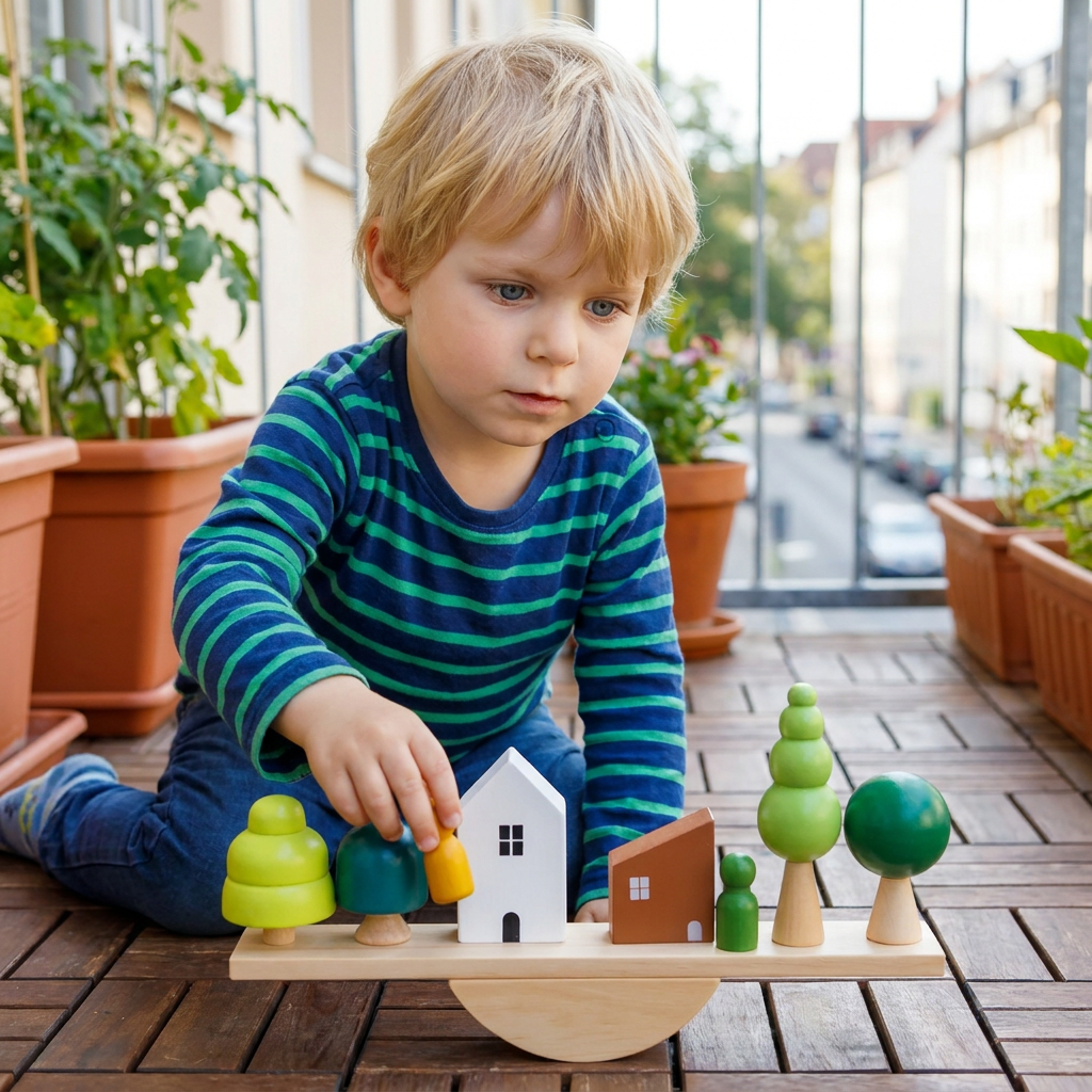 Montessori Balance-Wippe mit Holzsteinen