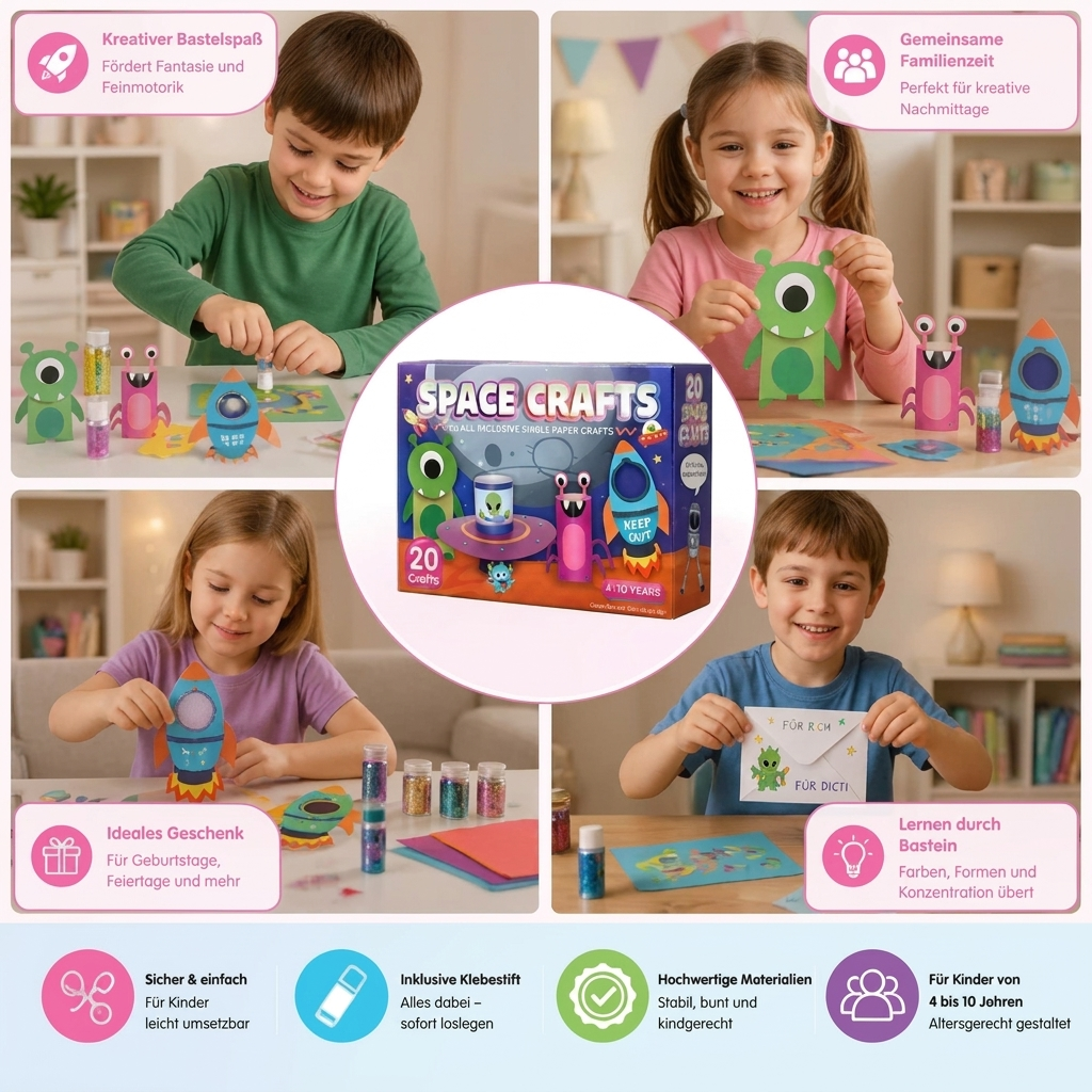 Kinder-Papierbastelbox – 20 einfache DIY-Bastelprojekte für Kinder von 3–10 Jahren mit Klebestift, Klebeband und Umschlägen