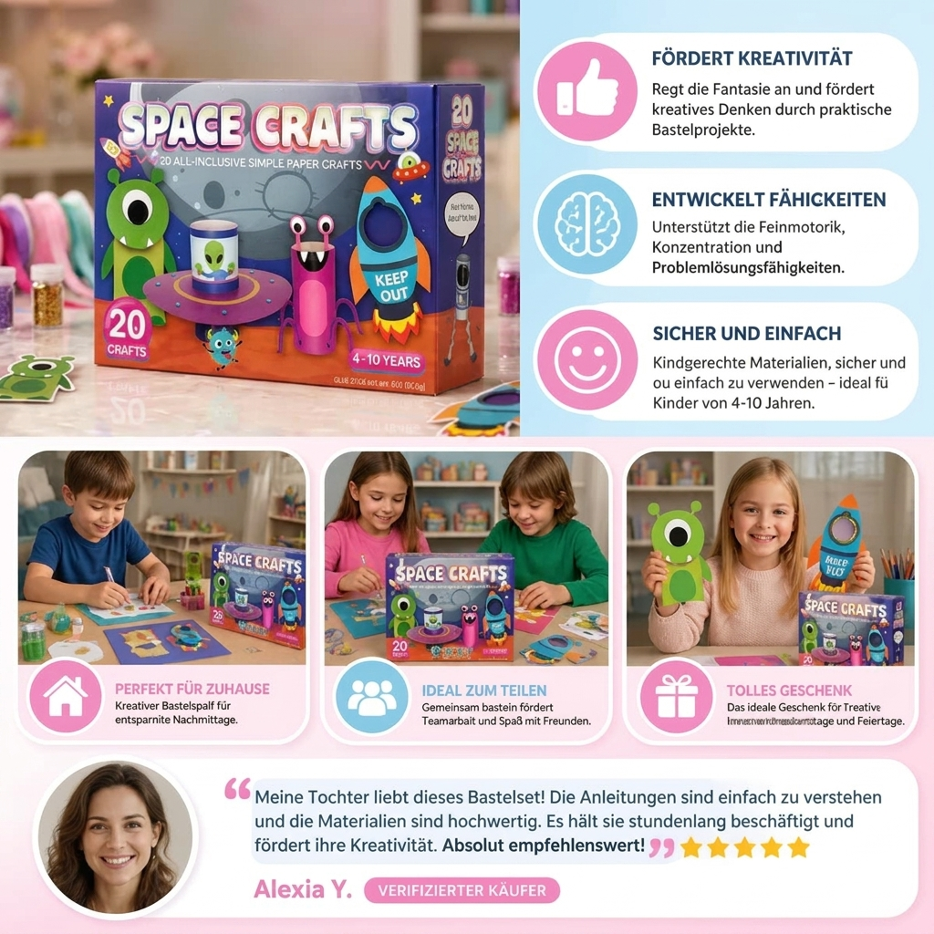 Kinder-Papierbastelbox – 20 einfache DIY-Bastelprojekte für Kinder von 3–10 Jahren mit Klebestift, Klebeband und Umschlägen