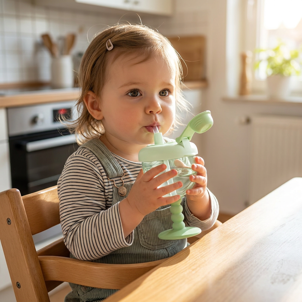 Auslaufsicherer Baby-Trinklernbecher mit Strohhalm