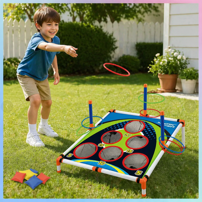 2in1 Cornhole & Ringe Wurfspiel Set – Einfach Aufzubauen, Perfekt für Garten & Reisen