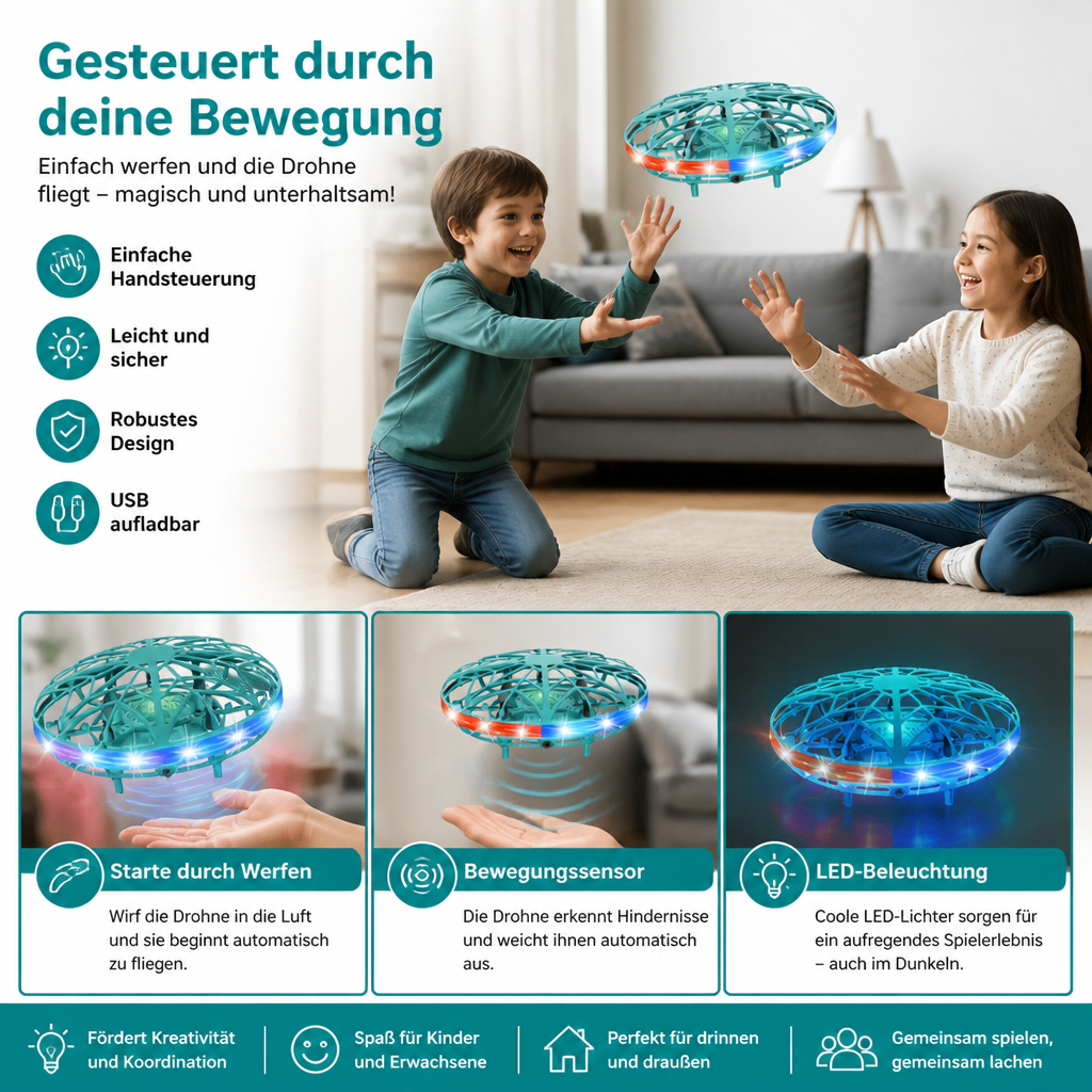 Bewegungsgesteuerte LED-UFO-Flugdrohne