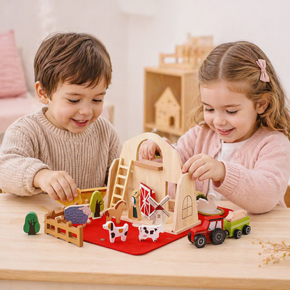 Montessori Holz & Filz Reise Farm Spielzeug - Perfekt für Unterwegs
