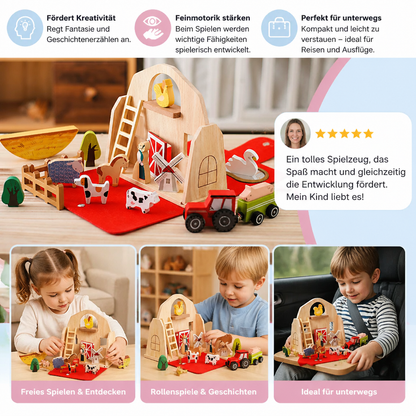 Montessori Holz & Filz Reise Farm Spielzeug - Perfekt für Unterwegs