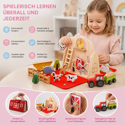 Montessori Holz & Filz Reise Farm Spielzeug - Perfekt für Unterwegs