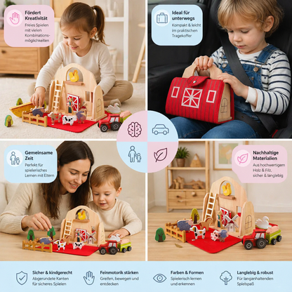 Montessori Holz & Filz Reise Farm Spielzeug - Perfekt für Unterwegs