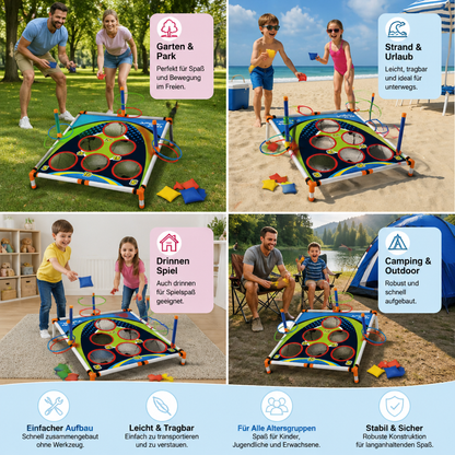 2in1 Cornhole & Ringe Wurfspiel Set – Einfach Aufzubauen, Perfekt für Garten & Reisen