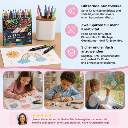 Glitzer-Pinselmarker-Set – Glitzernde Kunstmarker mit zwei Spitzen