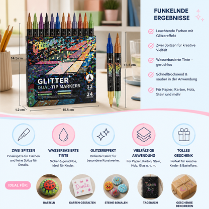 Glitzer-Pinselmarker-Set – Glitzernde Kunstmarker mit zwei Spitzen