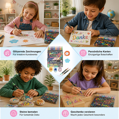 Glitzer-Pinselmarker-Set – Glitzernde Kunstmarker mit zwei Spitzen