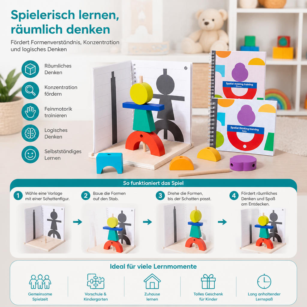 Holz 3D-Schatten-Matching- & Raumdenken-Puzzle für Kinder