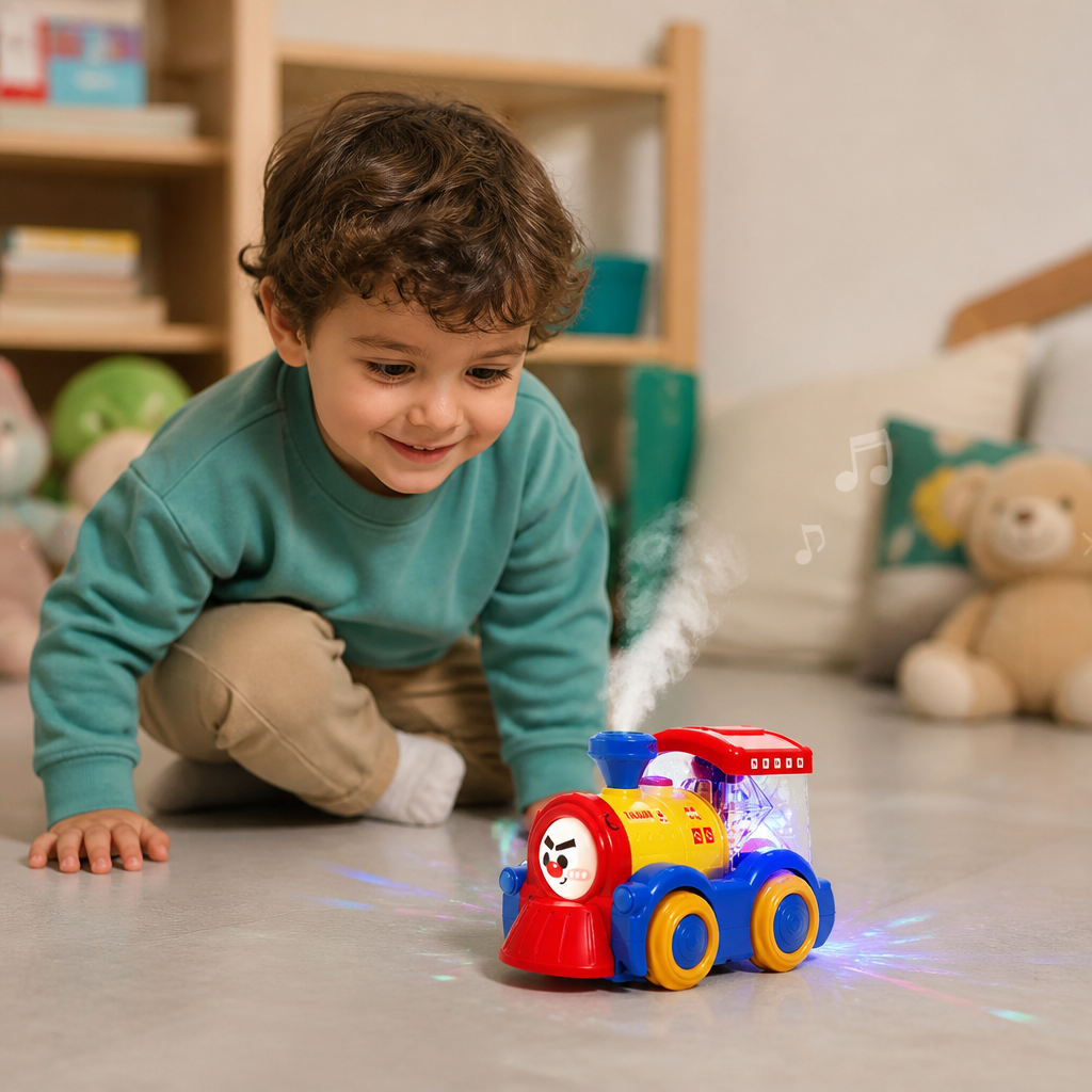 Verwandlungsfähiges Zug-Spielzeug mit Dampf, Licht & Musik