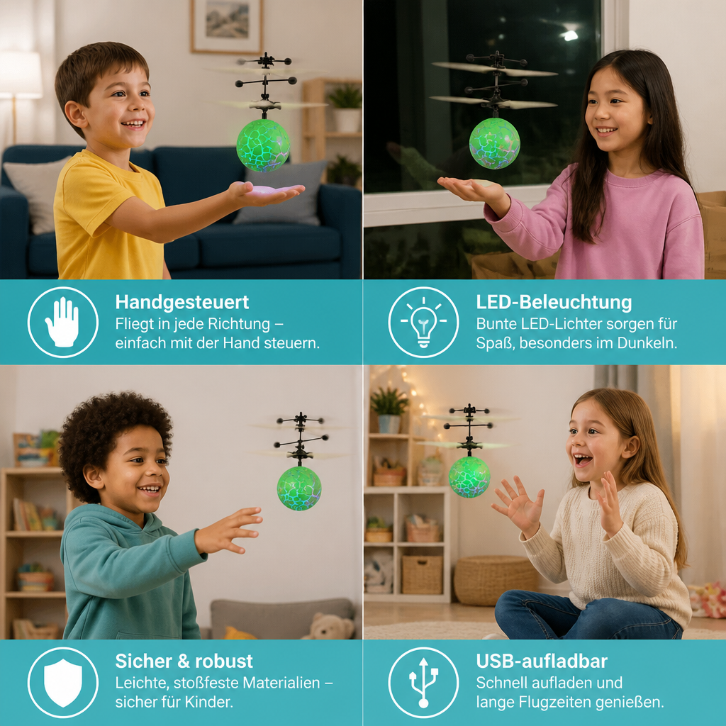 Handgesteuerter fliegender LED-Ball-Drohne für Kinder