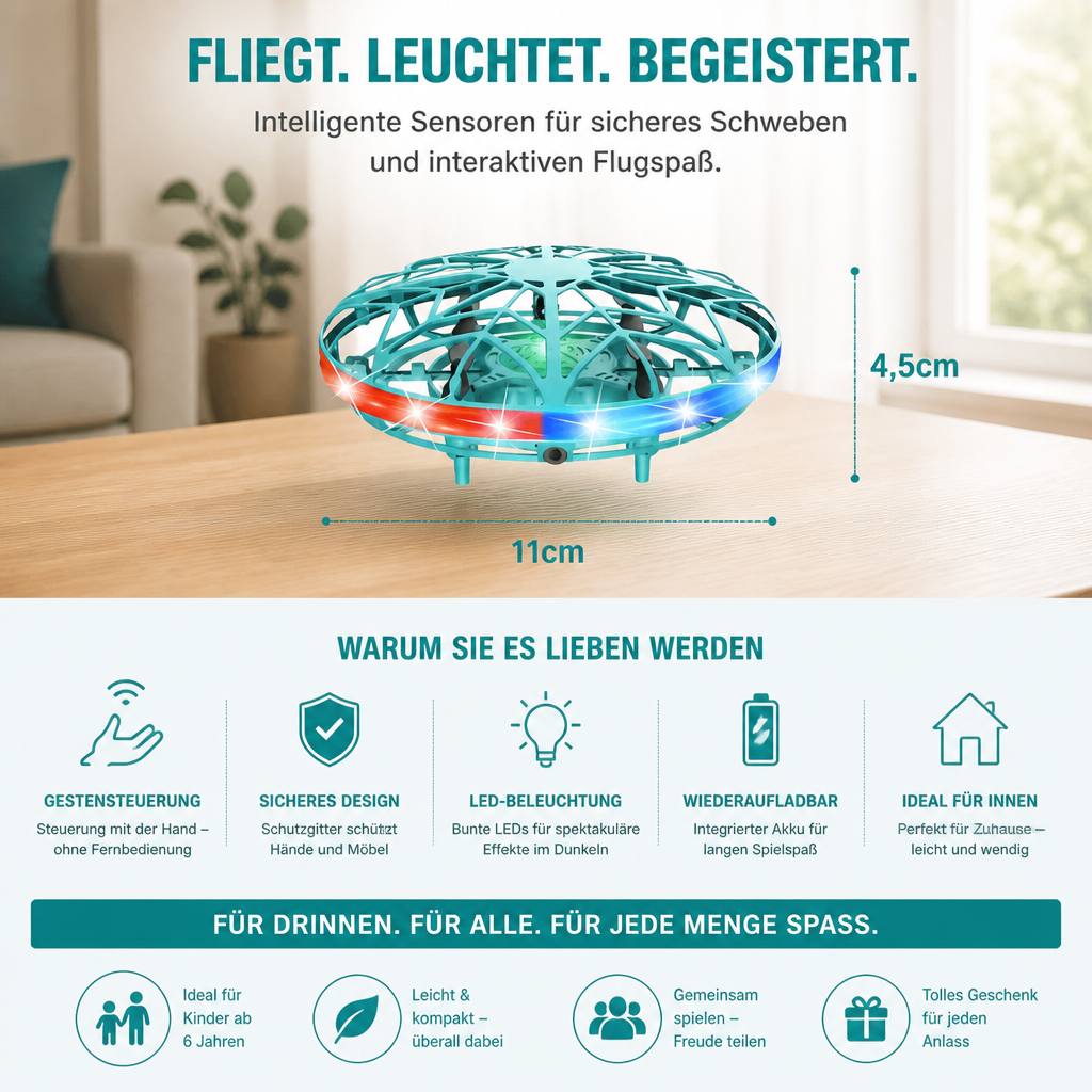 Bewegungsgesteuerte LED-UFO-Flugdrohne