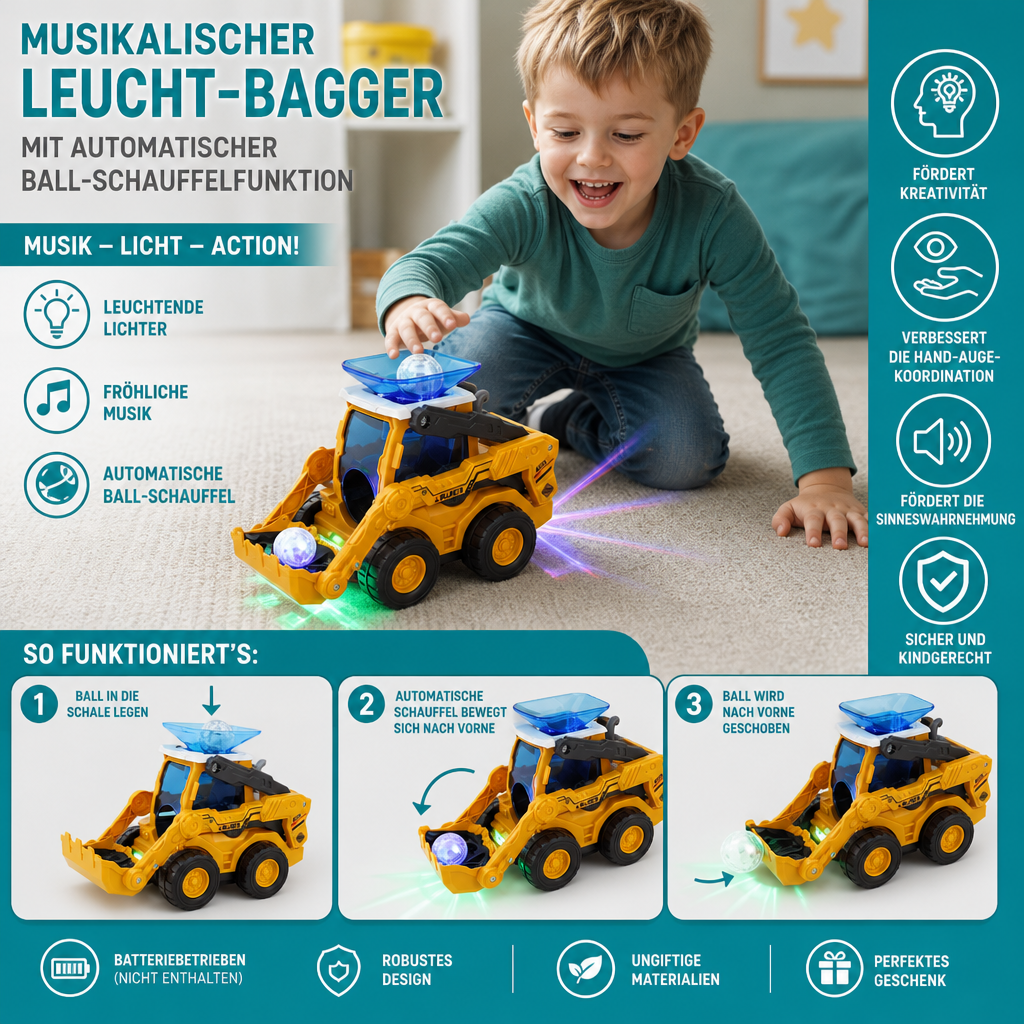 Musikalischer Leucht-Bagger mit automatischer Ball-Schaufelfunktion