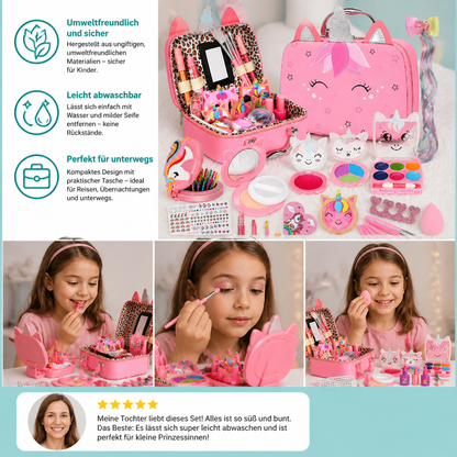 Umweltfreundliches & leicht abwaschbares Prinzessinnen-Make-up-Set für Kinder mit Kosmetiktasche