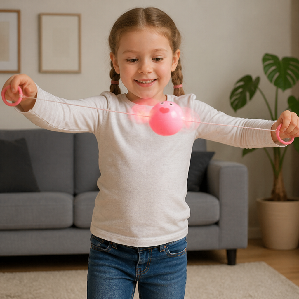 Leuchtender Pfeif-Kreiselball mit Zugschnur für Kinder