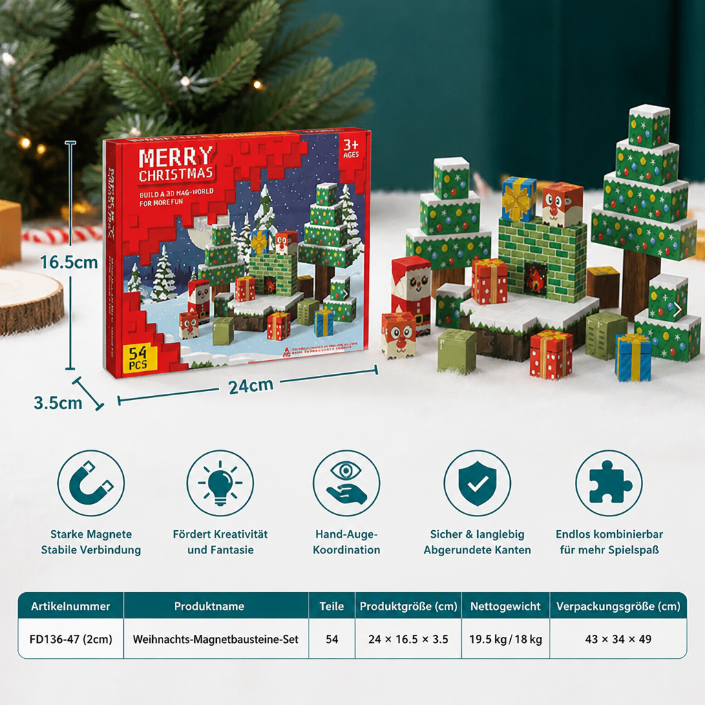 54-teiliges Weihnachts-Magnetbaustein-Set für Kinder