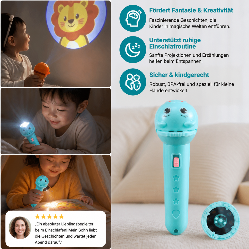 Kinder-Taschenlampe mit Gute-Nacht-Geschichten-Projektion