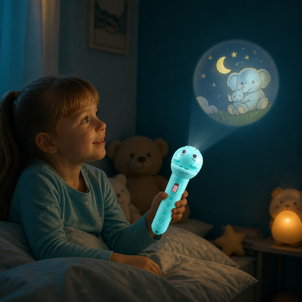 Kinder-Taschenlampe mit Gute-Nacht-Geschichten-Projektion