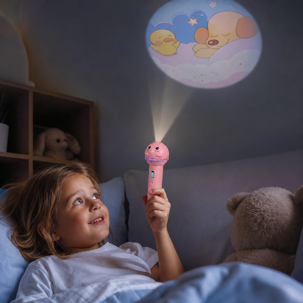 Kinder-Taschenlampe mit Gute-Nacht-Geschichten-Projektion