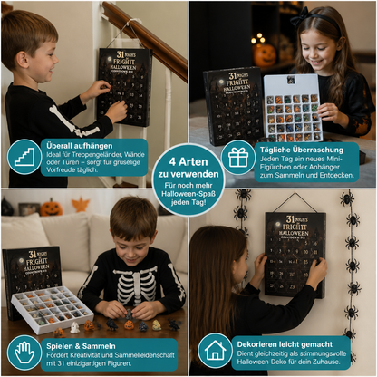 Halloween-Countdown-Kalender mit gruseligen Überraschungs-Mini-Figuren & Anhängern