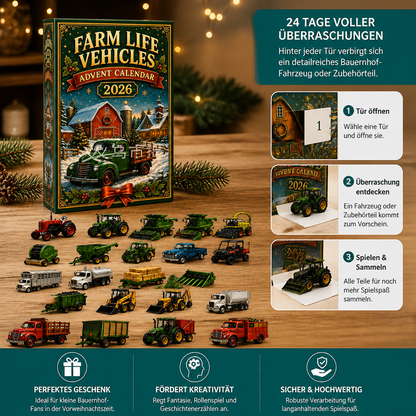 24-Tage-Weihnachts-Adventskalender mit Bauernhoffahrzeugen