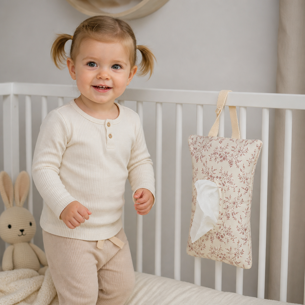 Hängender Taschentuchhalter für Kinderwagen, Babybett & Auto