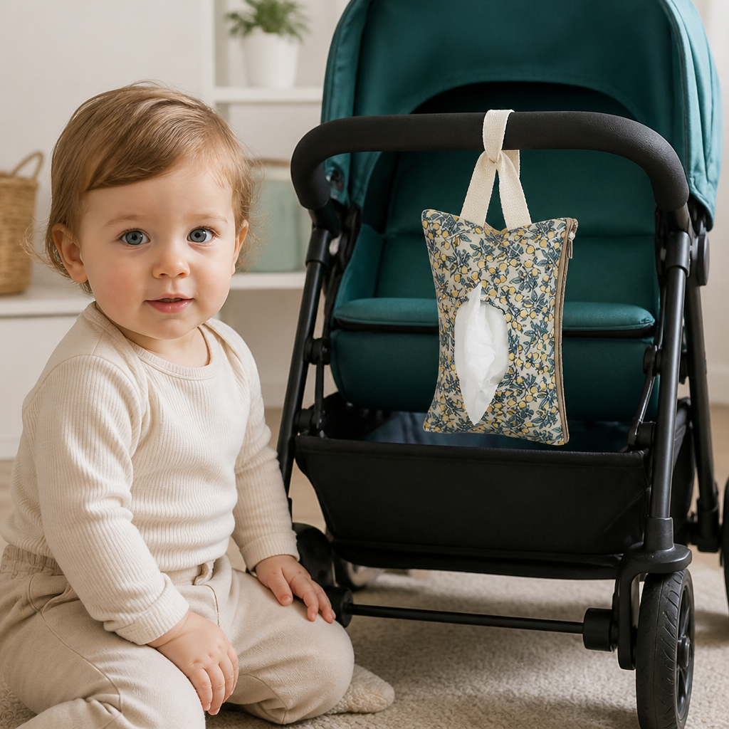 Hängender Taschentuchhalter für Kinderwagen, Babybett & Auto