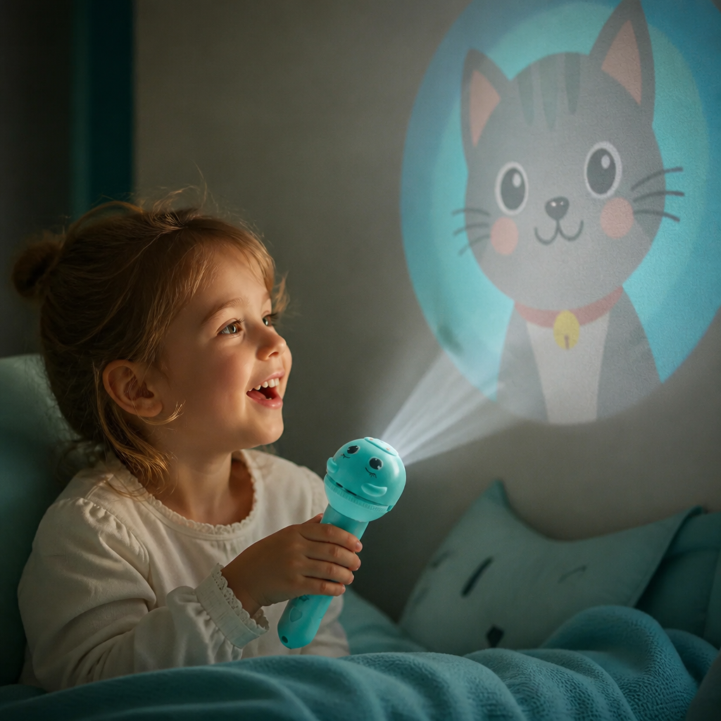 Kinder-Taschenlampe mit Gute-Nacht-Geschichten-Projektion