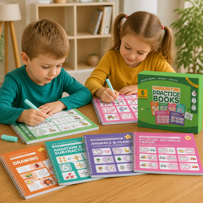 Wiederverwendbare Schreibübungsbücher mit Rillen für Kinder – 6-teiliges Nachspur- & Schreibset