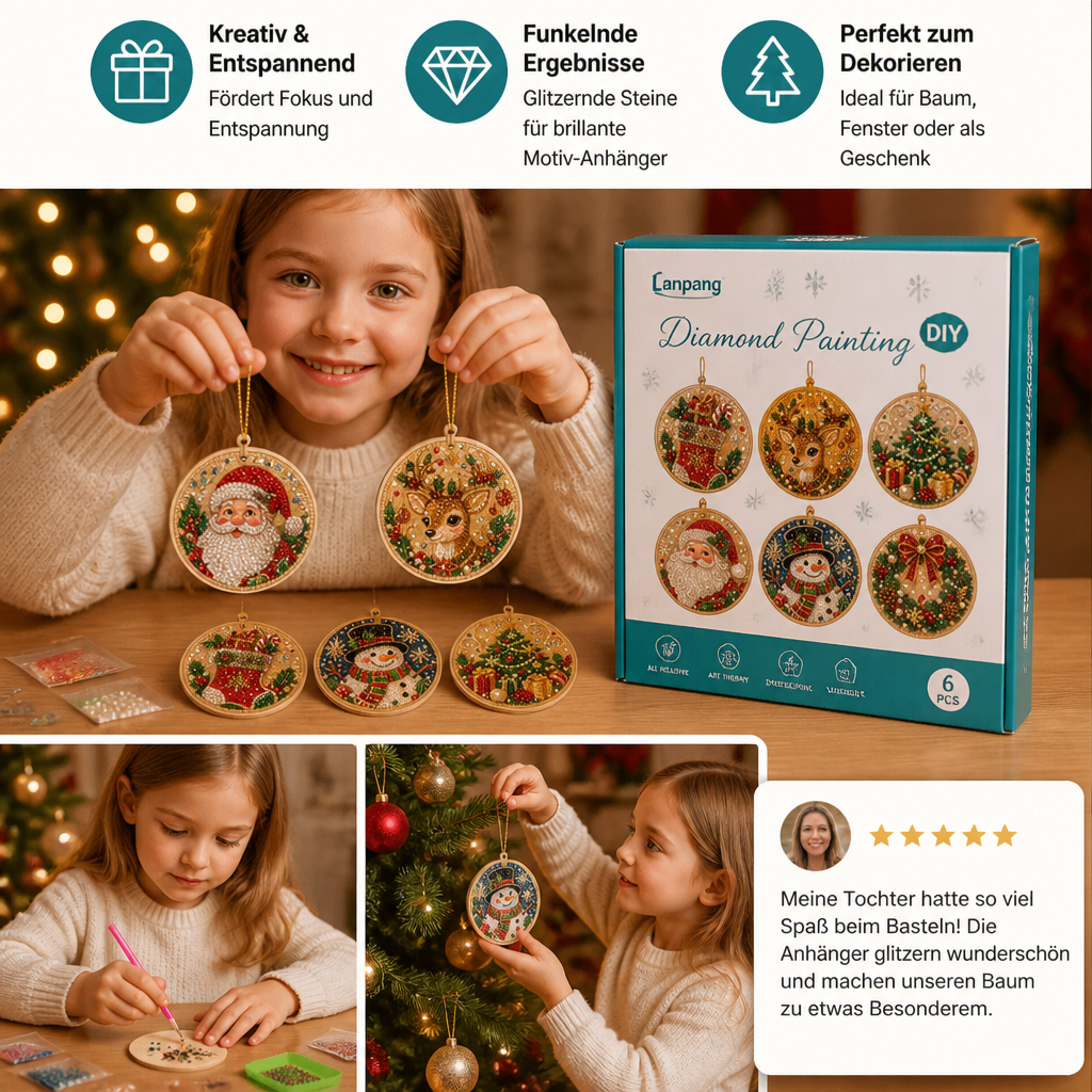 DIY-Weihnachts-Diamond-Painting-Anhänger-Set – Festlicher Christbaumschmuck