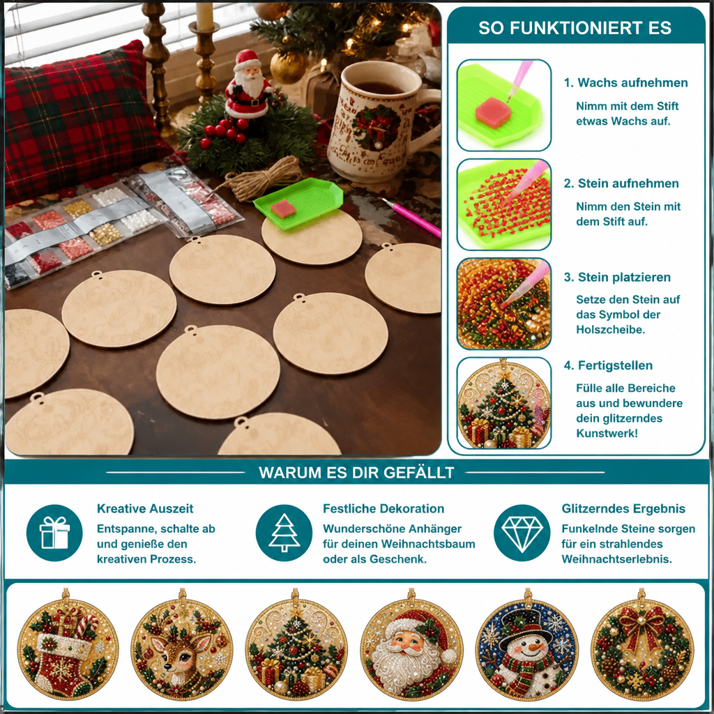 DIY-Weihnachts-Diamond-Painting-Anhänger-Set – Festlicher Christbaumschmuck