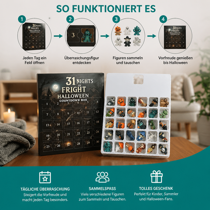 Halloween-Countdown-Kalender mit gruseligen Überraschungs-Mini-Figuren & Anhängern