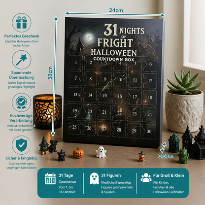 Halloween-Countdown-Kalender mit gruseligen Überraschungs-Mini-Figuren & Anhängern