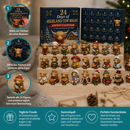 24-Tage-Adventskalender mit Highland-Rindern als sammelbare Mini-Figuren