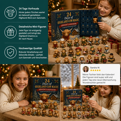 24-Tage-Adventskalender mit Highland-Rindern als sammelbare Mini-Figuren