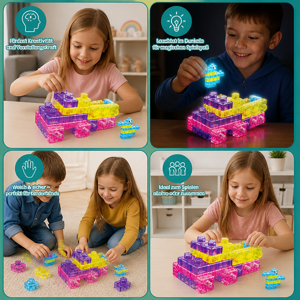 Im Dunkeln leuchtende Squishy-Gelee-Bausteine für Kinder – Sicher & weich