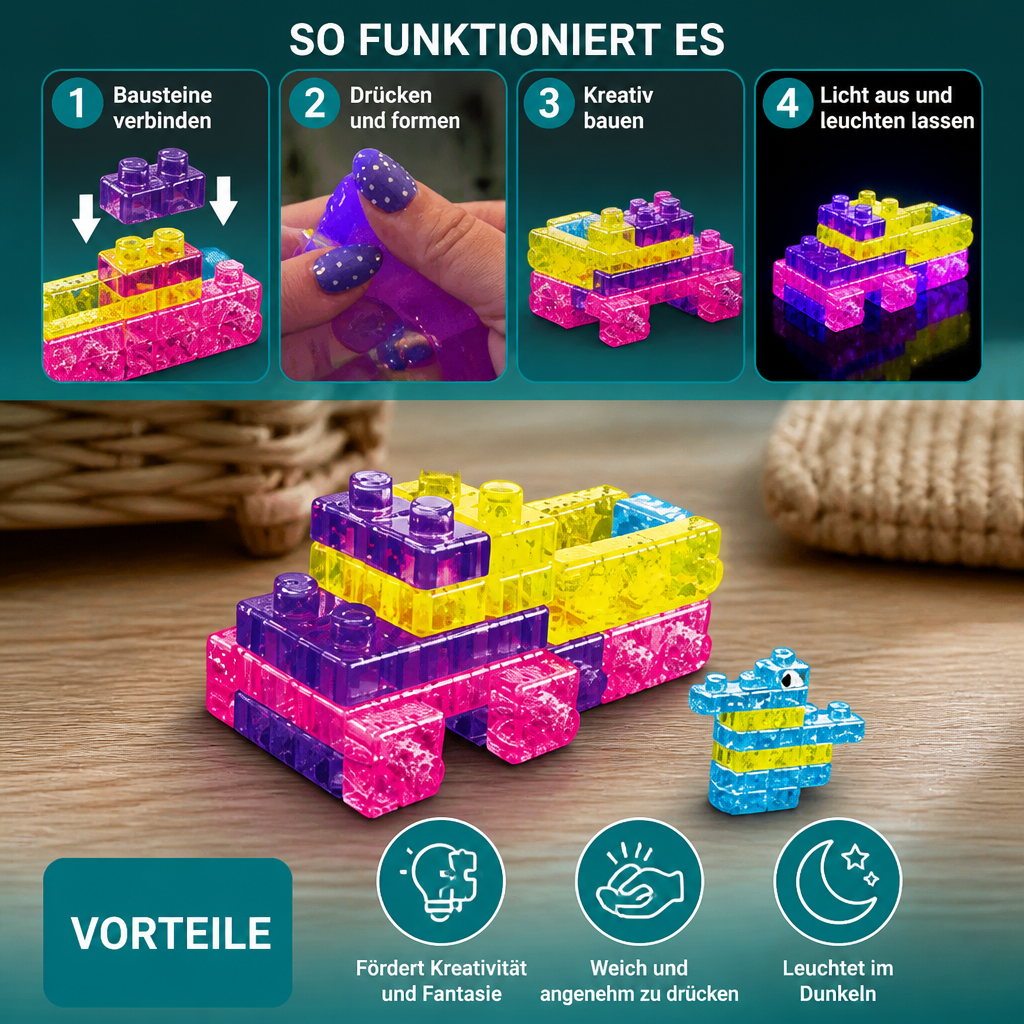 Im Dunkeln leuchtende Squishy-Gelee-Bausteine für Kinder – Sicher & weich