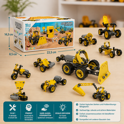10-in-1 Kreatives elektrisches Baustellenfahrzeug-Bauset für Kinder