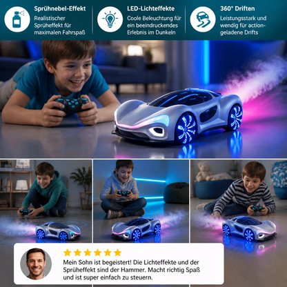 Leuchtendes RC-Driftauto mit Sprüheffekt & Ladestation